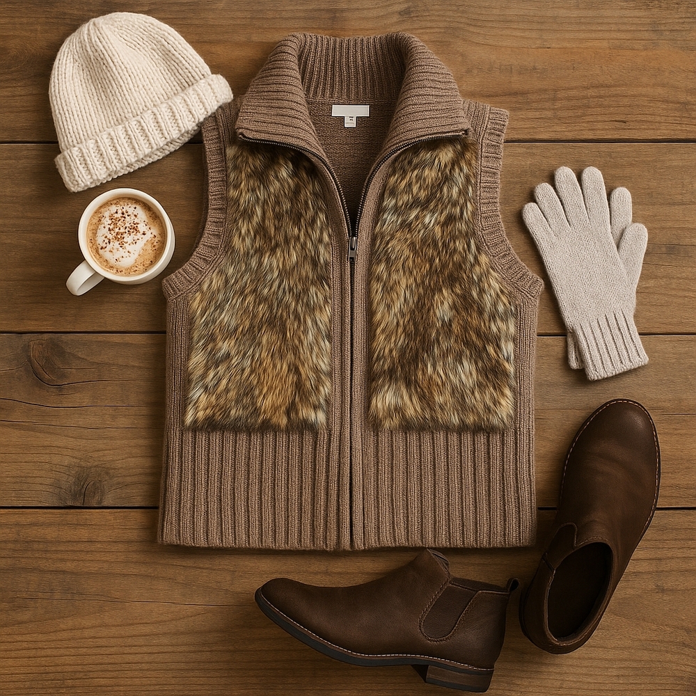CAbi Alpaca Wool Blend Faux Fur Sweater Vest Sz S | Style 167 - Picture 3 of 13